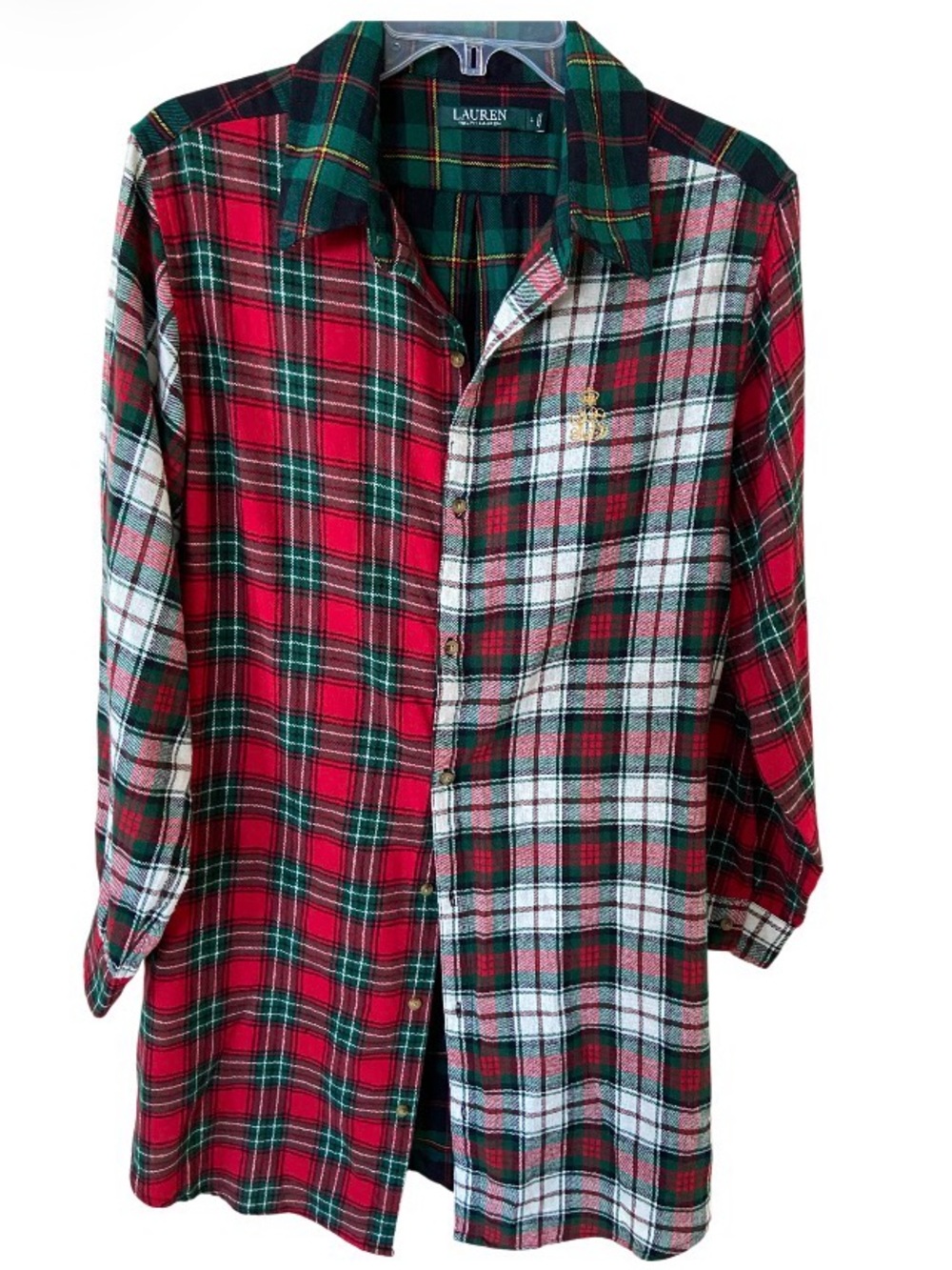 Ralph Lauren sleep Red & Green Plaid Button-Up Shirt 100% cotton size L